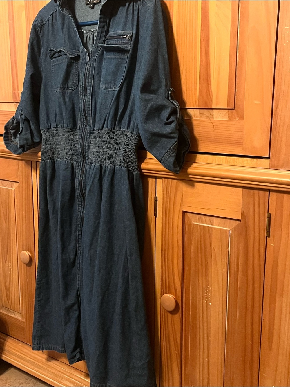 Dark Indigo Denim Zip-Front Midi Dress